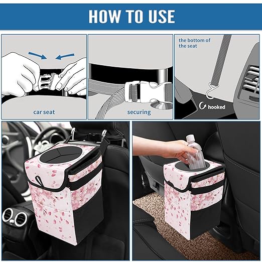 Car Trash Can – Multi-Purpose, Lightweight and Portable with Durable Water-Resistant Coating, No Installation Required, Practical and Ample Capacity, Variety of Colors.Cherry Blossom Pattern