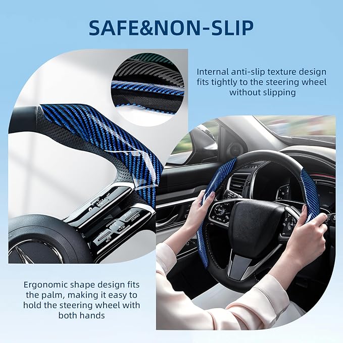 Carbon Fiber Steering Wheel Cover with Anti-Slip Lining and Segmented Design 2pcs Universal Steering Wheel Protector for Men 