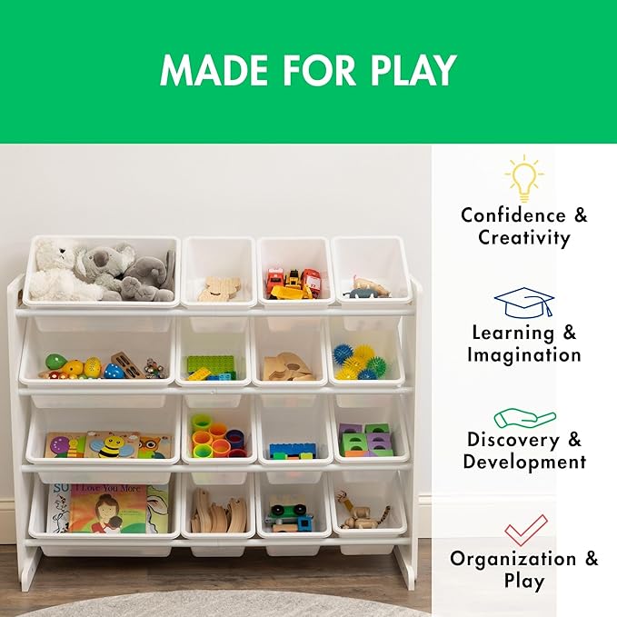 Humble Crew Toy Storage Organizer with 16 Removable Storage Bins for Kids Playroom, 4-Tier Toddler Toy Organization and Stora