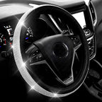 New Diamond Leather Steering Wheel Cover with Bling Bling Crystal Rhinestones, Universal Fit 15 Inch Car Wheel Protector for 