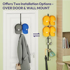 SWTYMIKI Over Door Hat Organizer - 2 Packs Metal Wall Mounted Hat Rack with 5-Tier Dual Hooks Design, Hanging Baseball Cap Or
