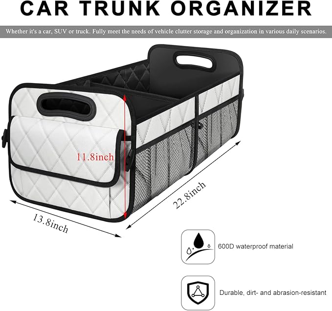 Car Trunk Organizer, Collapsible Auto Storage Box with Multi Pockets, Waterproof Oxford Cargo Organizer with Reinforced Handle