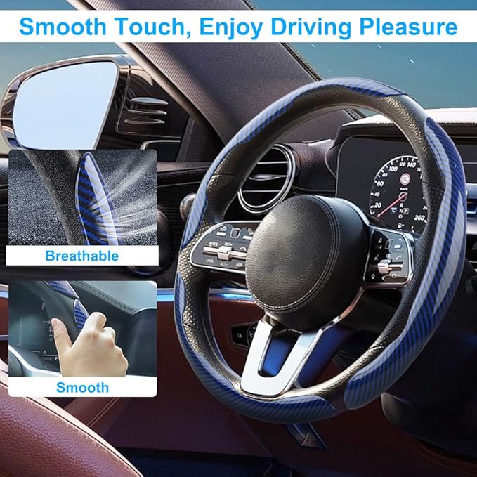 Carbon Fiber Steering Wheel Cover 3PCS, Non-Slip Grip for Universal Cars,Fit for 14–16 Inch Wheels, Interior Accessories for 