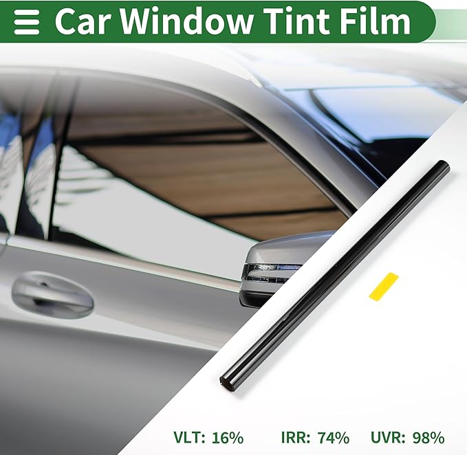 Motoforti Nano Ceramic Car Window Tint Film VLT 16% IRR 74% UVR 98% Black Green 14.76 ft x 35.43 Inch Privacy Film 2mil PET 1 Pc