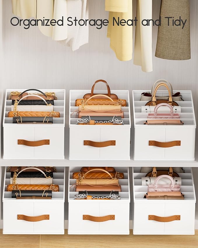 Homsorout Purse Organizer for Closet, Fabric Handbag Storage Organizer with Handles, Foldable Bag Organizer Drawer for Flat H