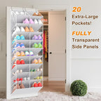 UVIAHOMI 20-30 Pairs Over the Door Shoe Organizer, Clear Pockets Hanging Shoe Storage for Closet, 10-Tier Door Shoes Rack, Ha
