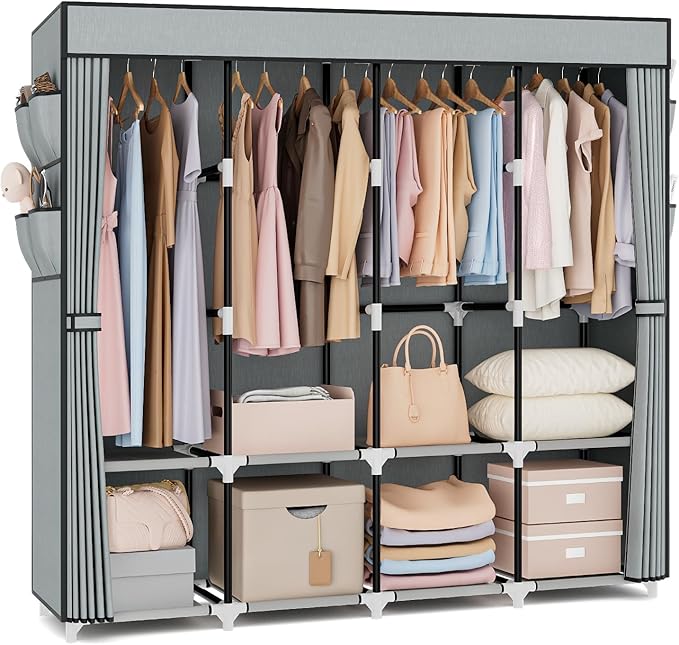 VTRIN Portable Closet for Hanging Clothes 67 Inch Wide Large Capacity Portable Wardrobe Closet with Cover, 4 Storage Shelves 