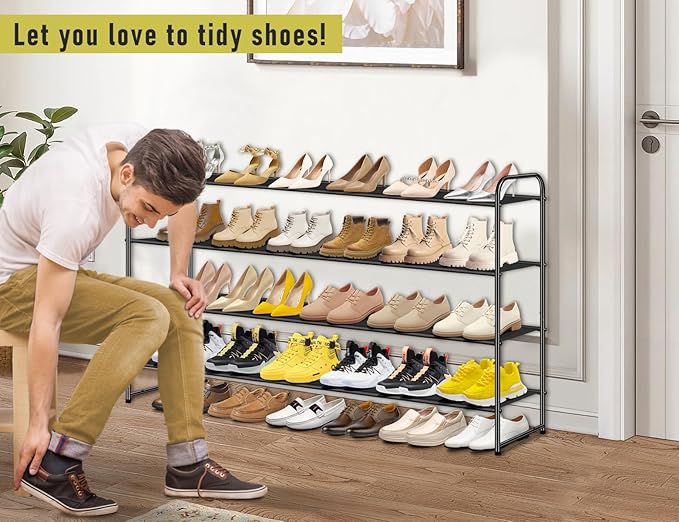 MISSLO 4 Tier Long Shoe Organizer for Closet Shoe Rack for Bedroom Closet Floor Shoe Shelf for Entryway Storage Stackable Wid