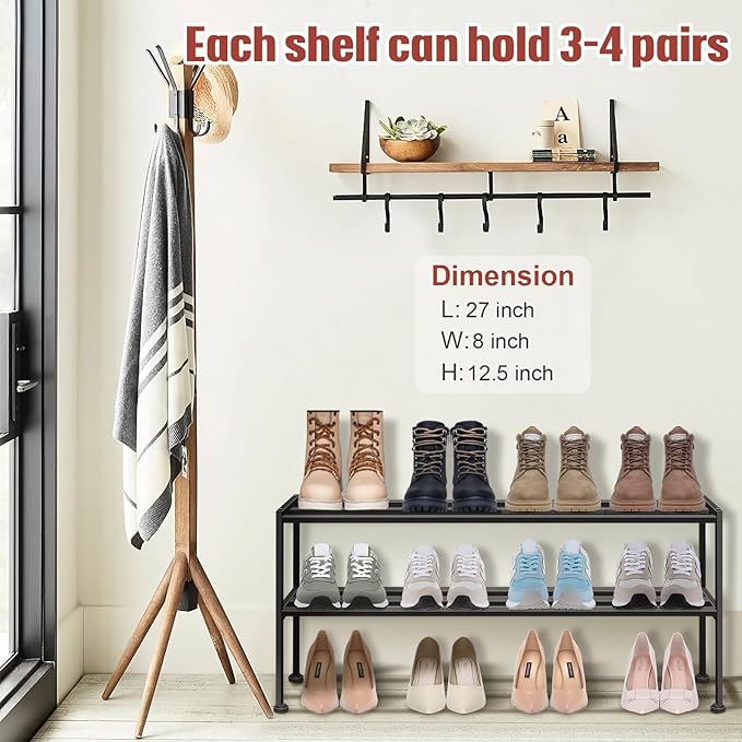 KEETDY Heavy Duty Shoe Rack for Closet Entryway, Stackable Shoe Organizer for Small Space Metal Shoe Rack Shelf Storage for B