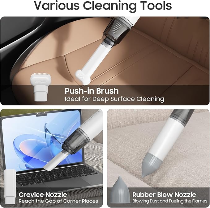 Handheld Vacuum Cordless, Car Vacuum Portable with 2 Suction Modes, Blow & Suction 2-in-1, Mini Vacuum Cleaner Rechargeable f