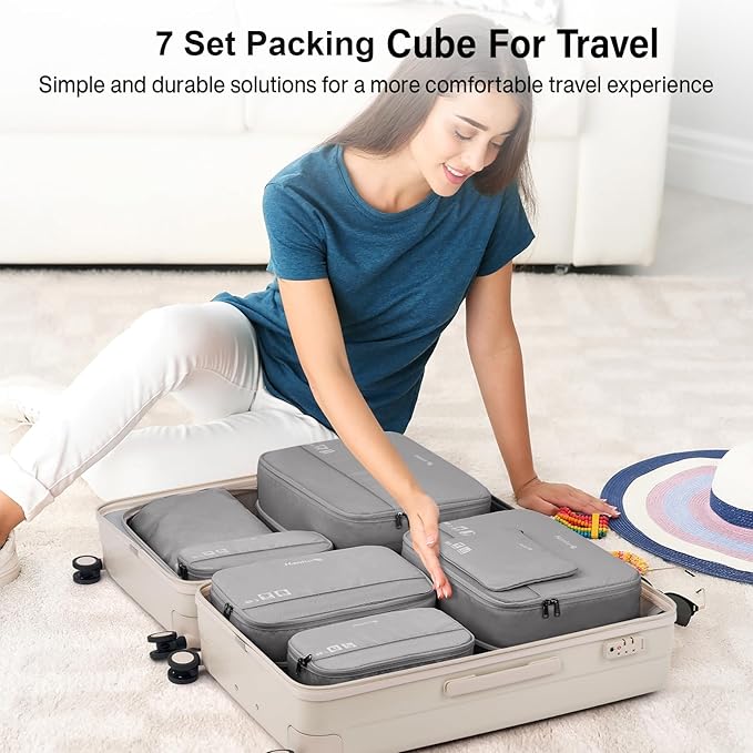 Hanke 7 Set Compression Packing Cubes for Travel, Expandable Large Packing Cubes for Suitcases and Backpack, Luggage Packing 