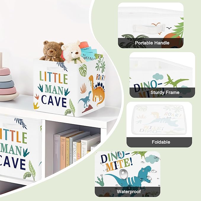 Clastyle 3 pcs Dinosaur Cube Storage Unit Boxes Volcano Kallax Box for Shelves Parents Storage Baskets for Book Clothes Toy O