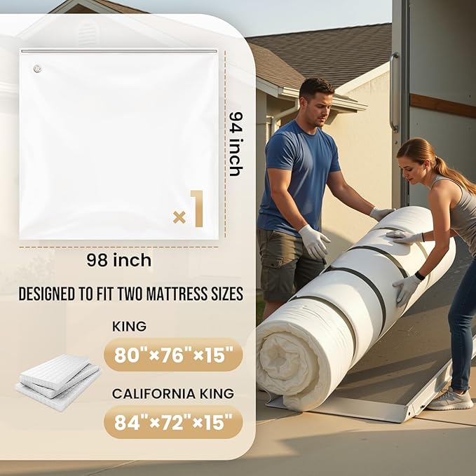 TAILI Mattress Vacuum Bag, King/Califonia King Mattress Vacuum Storage Bag with 4 Straps, Sealable Bag for Memory Foam, Latex