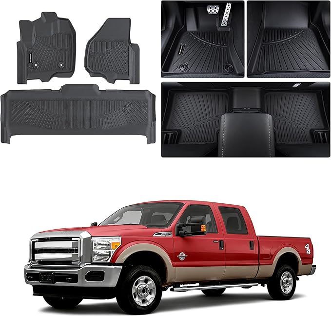 Heavy-Duty TPE Floor Mats for 2012-2016 Ford F-250/F-350/F-450/F-550 Super Duty SuperCrew/Crew Cab, 1st & 2nd Row Custom All Weather Fit 4 Door Ford Accessorie