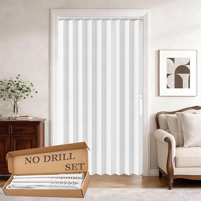 Jilron Accordion Door Curtain Set - 100% Blackout, with Curtain Rod Included, for Bedroom Privacy Protection (White-43 W x 78