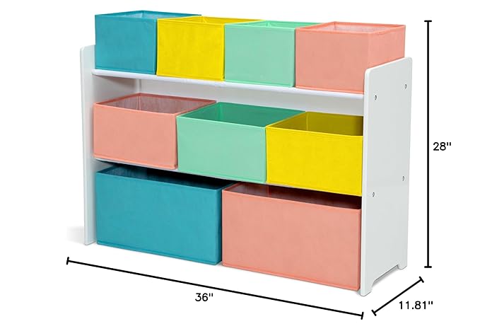 Delta Children Deluxe Multi-Bin Toy Organizer with Storage Bins - Greenguard Gold Certified, White with Blue/Orange/Pastel Bi