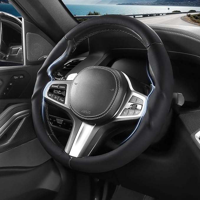 Steering Wheel Cover for BMW 3 4 Series(2021-2024) 5 Series(2020-2023) X5(2019-2020) X7(2020-2025) 328i 320i 330i 325i 528i 535i 530i M3 2 4 7 8 Series X3M X4 X6 XM M2 M4 M5 M8 Z4 i4, Black
