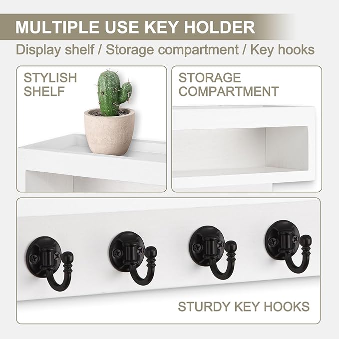 Key and Mail Holder Wall Mount, Key Hanger with Long Storage Box and 6 Hooks for Coat, Dog Leash, Home Decor Rack, House Acce