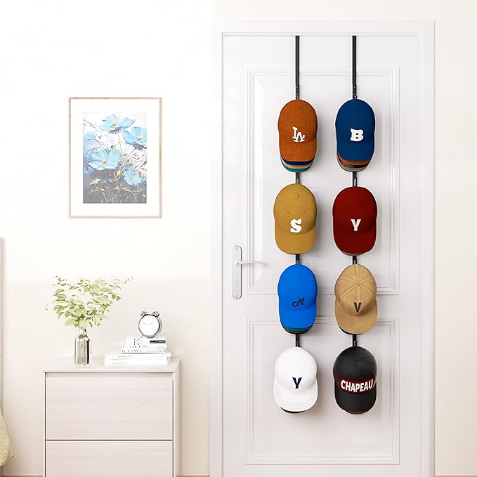 HapiRm Over Door Hat Rack - 2 Packs Hat Organizer with 8 Hooks Design, Hanging Baseball Cap Organizer Storage Holds Up to 40 