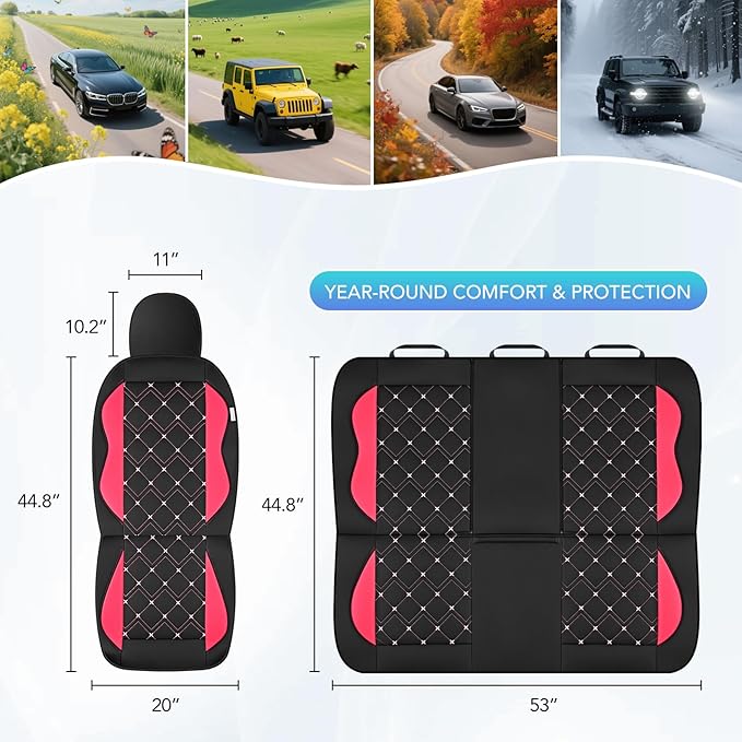 Road Comforts Seat Covers, Premium Leather Car Seat Covers Full Set for Women Girls,Airbag Compatible, Automotive Seat Covers