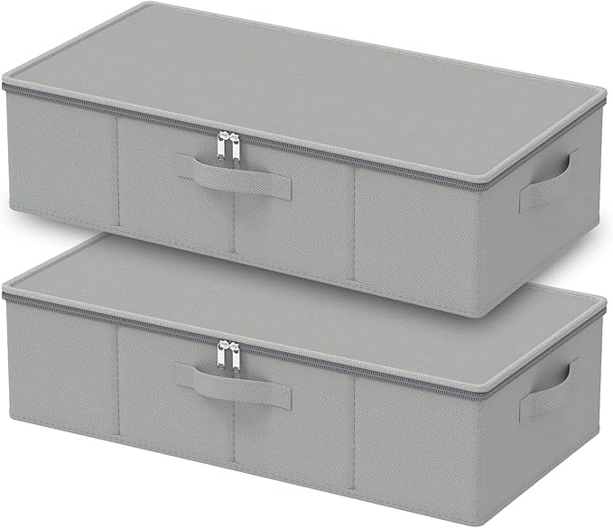 Under Bed Storage Containers, Foldable Closet Organizers with Handles, Underbed Cube Organizer Basket with Zippered, 2 Pack, 
