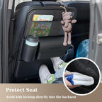 Coverado Car Backseat Organizer with Tablet Tray, Nappa Leather Organizer for Car Seat Back, Waterproof Car Seat Organizer with Touch Screen, Seat Protector Kick Mats for Kids