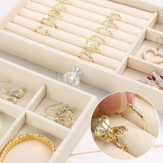 Hyber&Cara Luxury Acrylic Jewelry Box Organizer - 5 Drawers Velvet Lined Clear Stackable Storage for Earrings Necklaces Rings