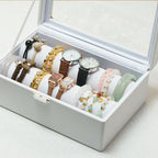 Bracelets Organizer Rods Bangles Display Holder, Clear See through Lid Leather Velvet Jewelry Storage Box Case for Women, 2 R