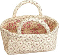 Small Storage Basket Organizer, Mini Fabric Floral Storage Baskets with Handle, Quilted Portable Collapsible Storage (P)