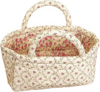 Small Storage Basket Organizer, Mini Fabric Floral Storage Baskets with Handle, Quilted Portable Collapsible Storage (P)
