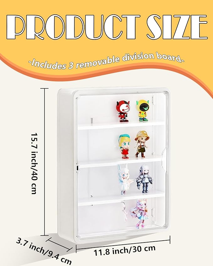 HGYZE Clear Display Case for Figures, 15.75" High, Wall Mounted Shelf with Magnetic Door, Hanging Display Case for Collectibl