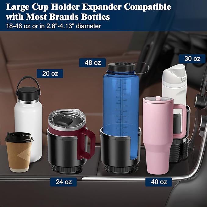 Car Cup Holder Expander, Cup Holder Expander for Car with Stretchable Rubber Base, Large Cup Holder Adapter Compatible with Y