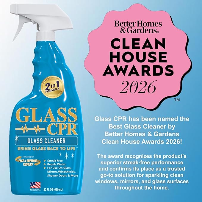 Glass CPR 2-in-1 Glass Cleaner & Water Repellent (22oz) + 2 Microfiber Applicator Towels | Deep Cleaning for Glass, Mirrors, 