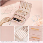 Dajasan Jewelry Box Organizer, 3-Tier Jewelry Storage Organizer with 2 Drawers, Large Jewelry Box for Girls Women, PU Leather