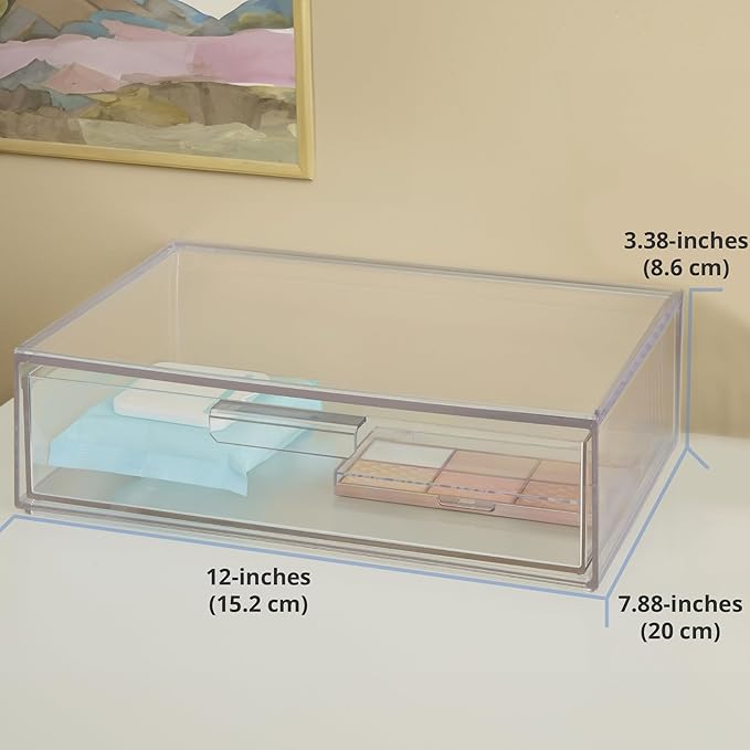 STORi Audrey Stackable Clear Bin Plastic Organizer Drawer | Organize Eyeshadow Palettes, Cosmetics, and Beauty Supplies on a 