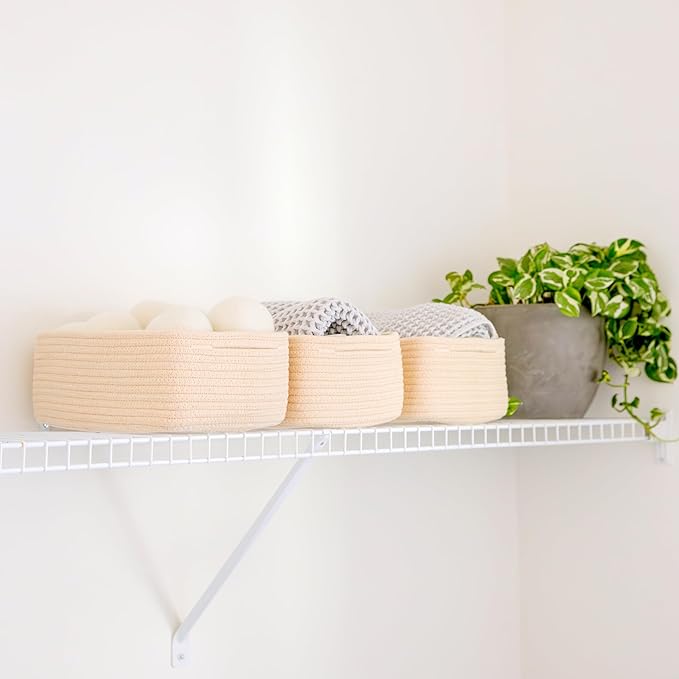 NaturalCozy 11.8"x8"x4.5” Storage Baskets for Shelves 3 Pack | Cotton Rope Woven Small Baskets for Organizing | Small Storage