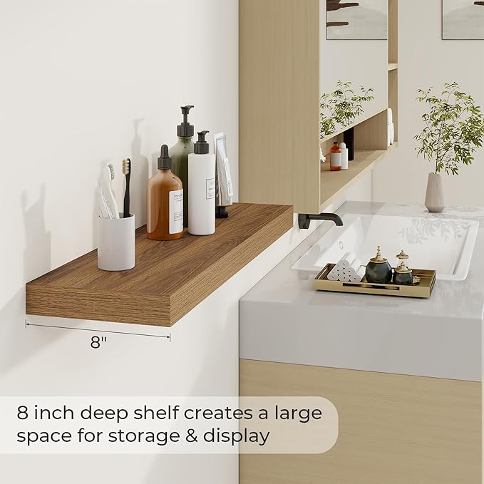 Dreamland 30 Inches Floating Shelves for Wall,8 Inch Deep Floating Shelves Set of 2, Large Display & Storage Shelf, Wall Shel