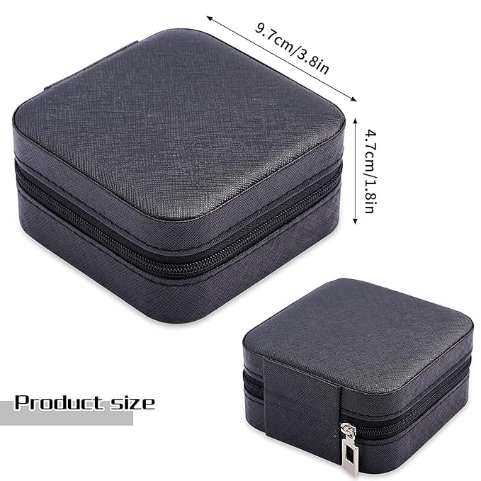 Neveika 2pcs Portable Travel Mini Jewelry Box Leather Jewellery Ring Organizer Case Storage Gift Box Girls Women (black).