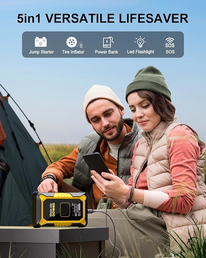 GOOLOO A3 Jump Starter with Air Compressor, 3000A Portable Car Battery Jumper Starter (9.0L Gas/6.5L Diesel) with