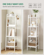 Hzuaneri Ladder Shelf, Bookshelf Bookcase, Freestanding Corner Storage Shelve with 2 Hooks for Home Office, Living Room, Kitc