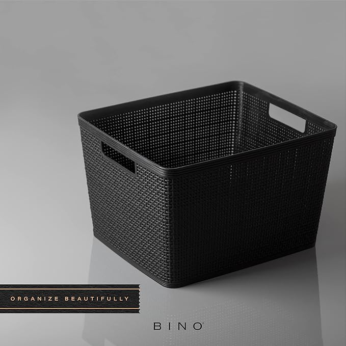 BINO | Woven Plastic Basket | Large (Black), 3-Pack | THE JUTE COLLECTION | Home Organization, Space - Saving Storage, Stylis
