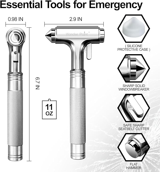 Premium Car Glass Breaker with Seat Belt Cutter - Automotive Safety Hammer - Emergecy Escape Tool, Car Autoaccessory Metal Wi