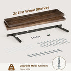 Elm Floating Shelves for Wall Decor, Rustic Solid Wood Shevles Wall Mounted with Invisible Bracket for Living Room Bathroom B