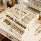 Clear Acrylic Velvet Jewelry Organizer with 3 Drawers, Stackable Display Storage Earrings Necklace Rings Bracelets Box Holder