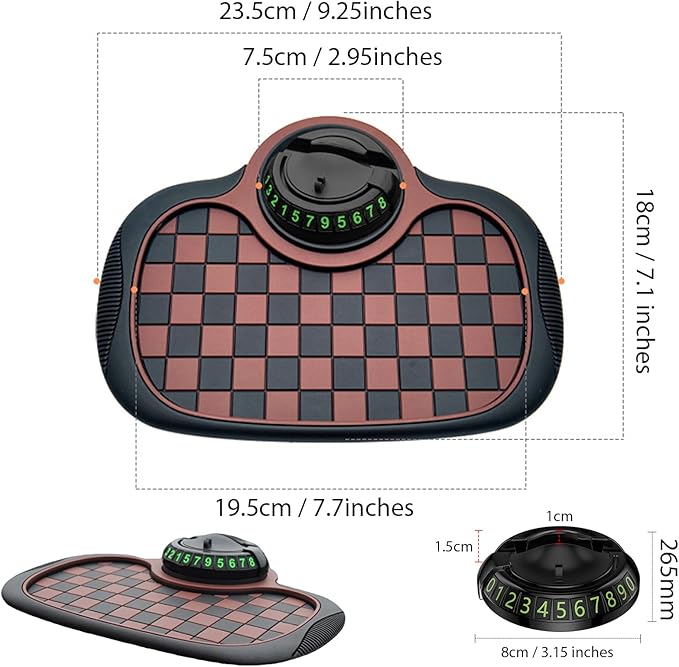 S-SNAIL-OO Multifunction Car Anti Slip Mat, 360° Rotatable Phone Holder Dashboard Pad with Temporary Parking Number, Rotatabl