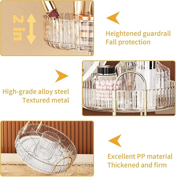 360° Rotating Makeup Organizer, Large-Capacity Skincare Make Up Storage 3 Tier Perfume Organizers Cosmetic Dresser Organizer 