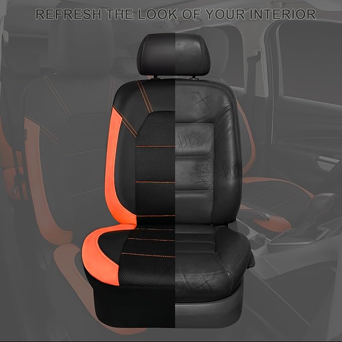 CAR PASS Leather Seat Covers, Breathable Universal Car Seat Cover Full Set for Cute Women Girly,5mm Composite Sponge Inside,A