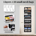 KYEVIS Over The Door Organizer, 5 Shelves Closet Door Hanging Organizer with 10 Mesh Pockets, Nursery Closet Organizers, Baby