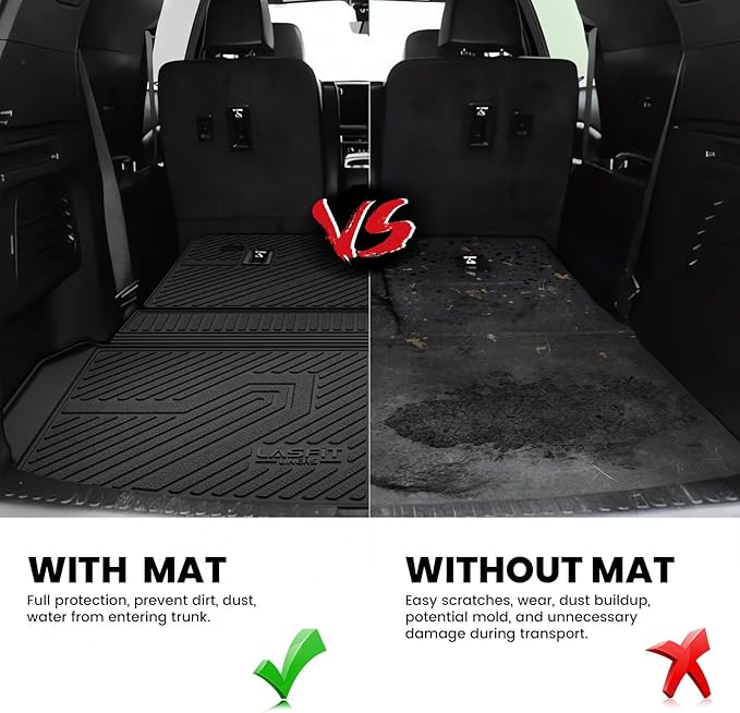 LASFIT Trunk Mat with Backrest Mat for Chevrolet Chevy Traverse 2024-2026 & GMC Acadia 2024-2026 & Buick Enclave 2025-2026, All Weather TPE Custom Fit Cargo Mat Trunk Liner with Backrest Mat, Black