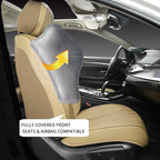 Beige Leather Seat Covers, 5 Seats Universal Car Seat Covers Full Set, Waterproof Automotive Seat Covers Breathable Front and